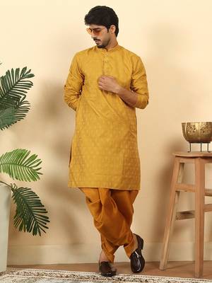 silk blend jacquard paisley yellow kurta 4