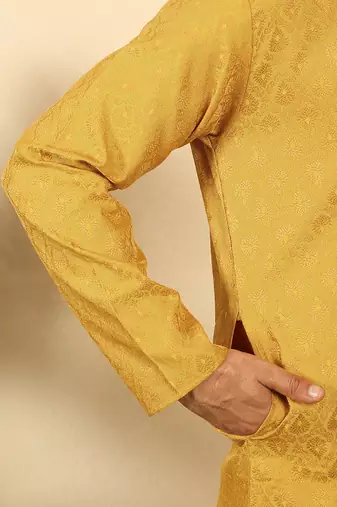 silk blend jacquard paisley yellow kurta