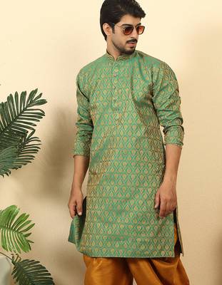 silk blend jacquard paisley green kurta 1