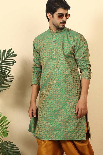 silk blend jacquard paisley green kurta