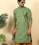 silk blend jacquard paisley green kurta