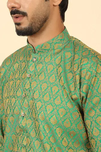 silk blend jacquard paisley green kurta