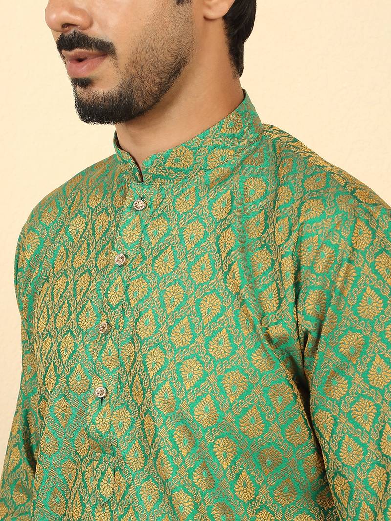 silk blend jacquard paisley green kurta