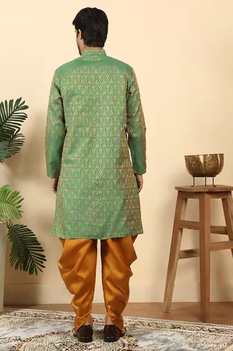silk blend jacquard paisley green kurta