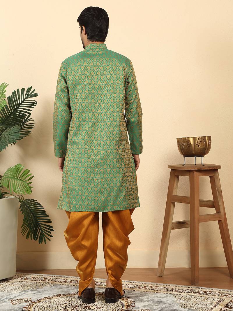 silk blend jacquard paisley green kurta