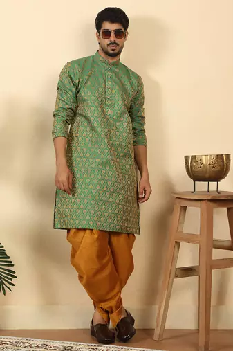 silk blend jacquard paisley green kurta