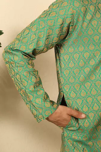 silk blend jacquard paisley green kurta