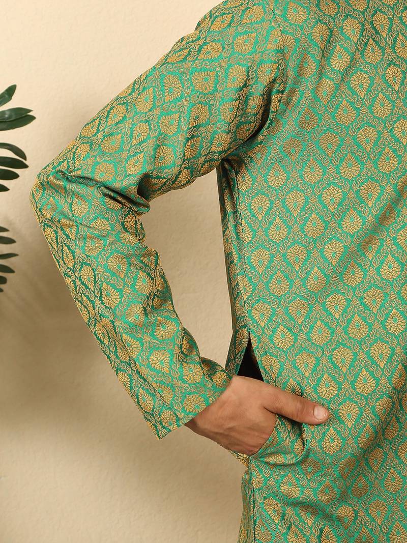 silk blend jacquard paisley green kurta
