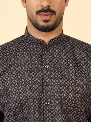 foil printed black roll-up sleeves short kurta 2