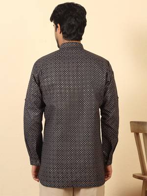 foil printed black roll-up sleeves short kurta 3