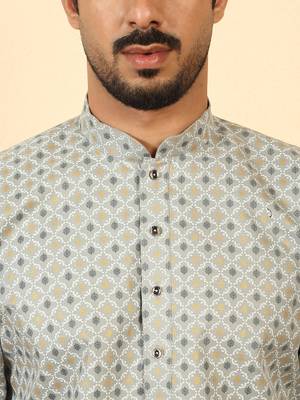 foil printed grey roll-up sleeves short kurta 2