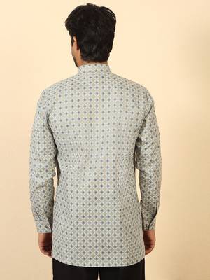 foil printed grey roll-up sleeves short kurta 3