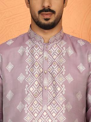 silk jacquard embroidered woven design mauve kurta 2