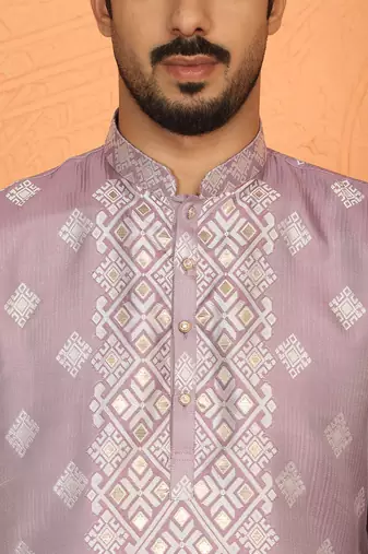 silk jacquard embroidered woven design mauve kurta