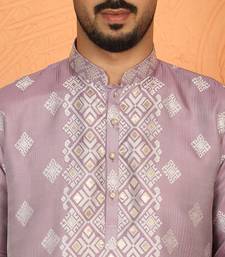 silk jacquard embroidered woven design mauve kurta