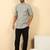 foil printed grey roll-up sleeves short kurta