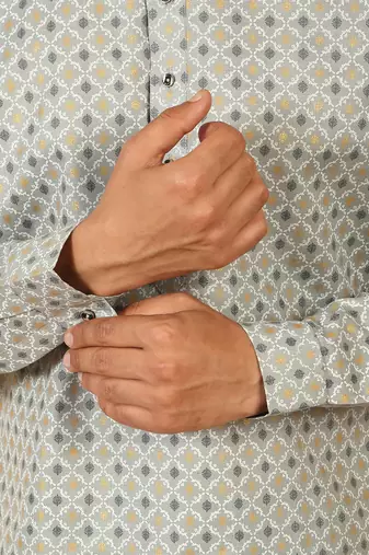 foil printed grey roll-up sleeves short kurta