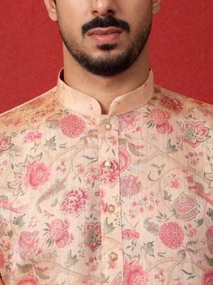 silk floral printed peach kurta 2