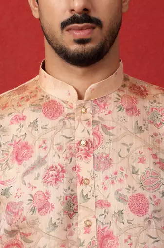 silk floral printed peach kurta