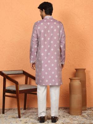 silk jacquard embroidered woven design mauve kurta 4