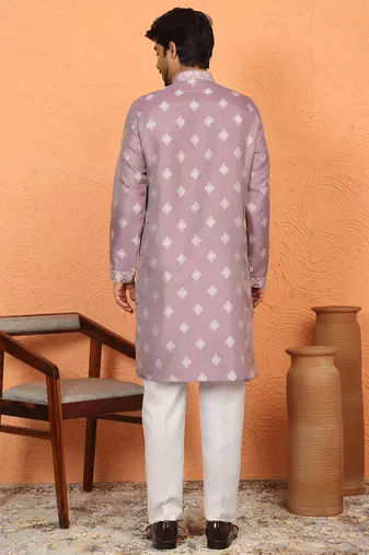 silk jacquard embroidered woven design mauve kurta