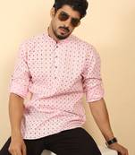 foil printed pink roll-up sleeves short kurta