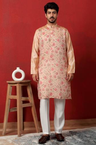 silk floral printed peach kurta