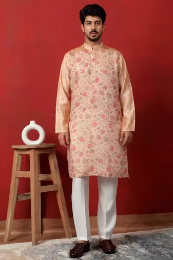 silk floral printed peach kurta
