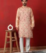 silk floral printed peach kurta