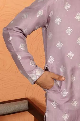 silk jacquard embroidered woven design mauve kurta