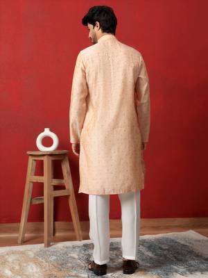 silk floral printed peach kurta 3