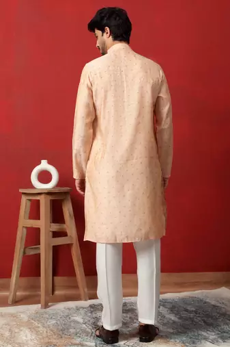 silk floral printed peach kurta