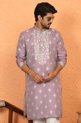 silk jacquard embroidered woven design mauve kurta