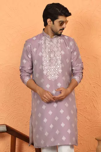 silk jacquard embroidered woven design mauve kurta