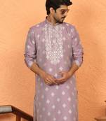 silk jacquard embroidered woven design mauve kurta
