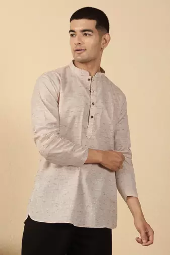khadi cotton light mauve solid short kurta