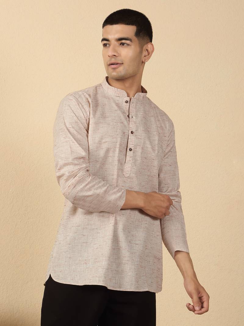 khadi cotton light mauve solid short kurta
