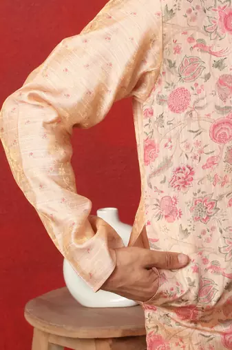 silk floral printed peach kurta