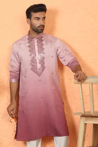 cotton silk ombre mirror work mauve kurta