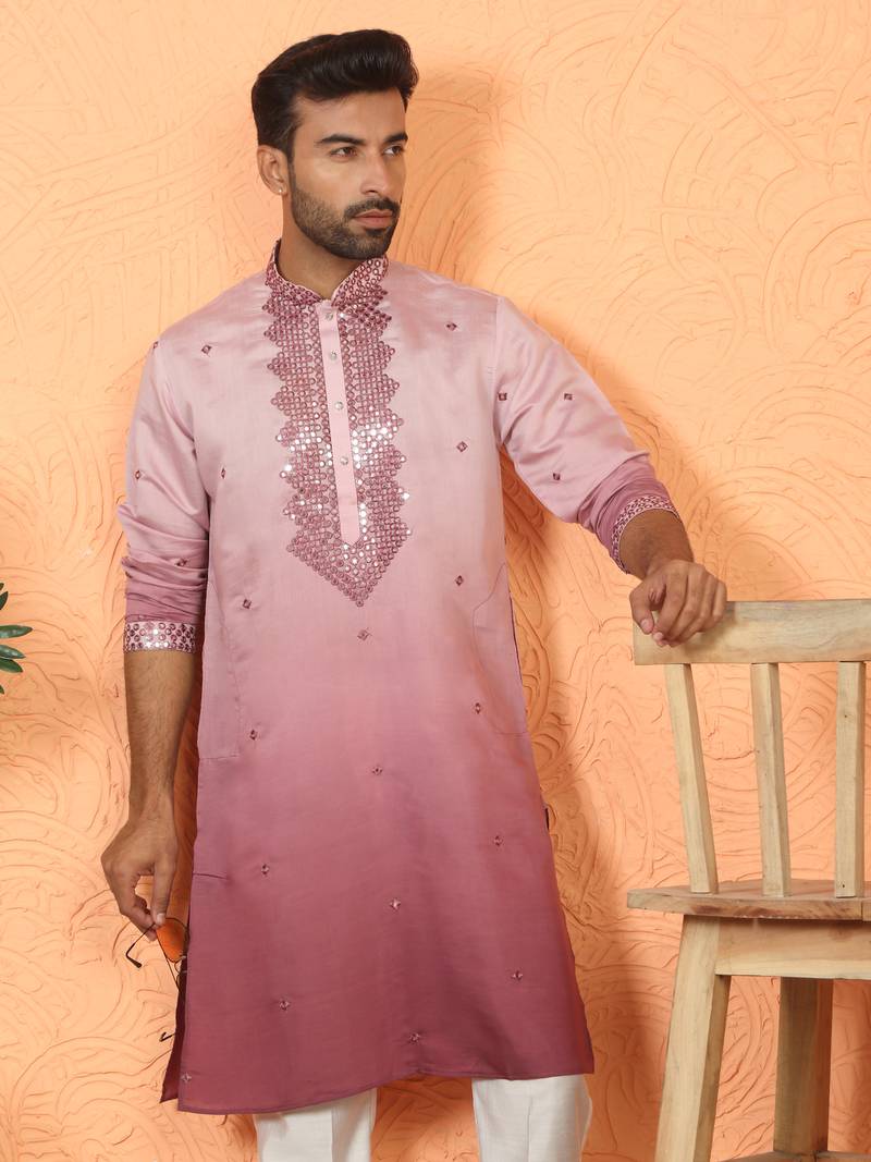 cotton silk ombre mirror work mauve kurta