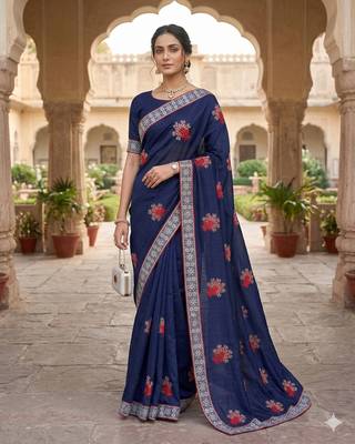 women's  silk blend with zari embroidery party wear saree 1