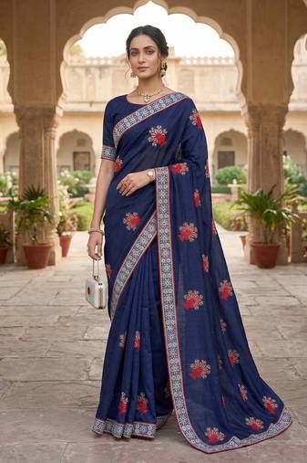 women's  silk blend with zari embroidery party wear saree