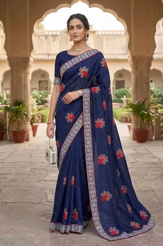 women's  silk blend with zari embroidery party wear saree