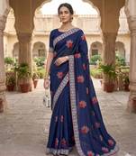 women's  silk blend with zari embroidery party wear saree