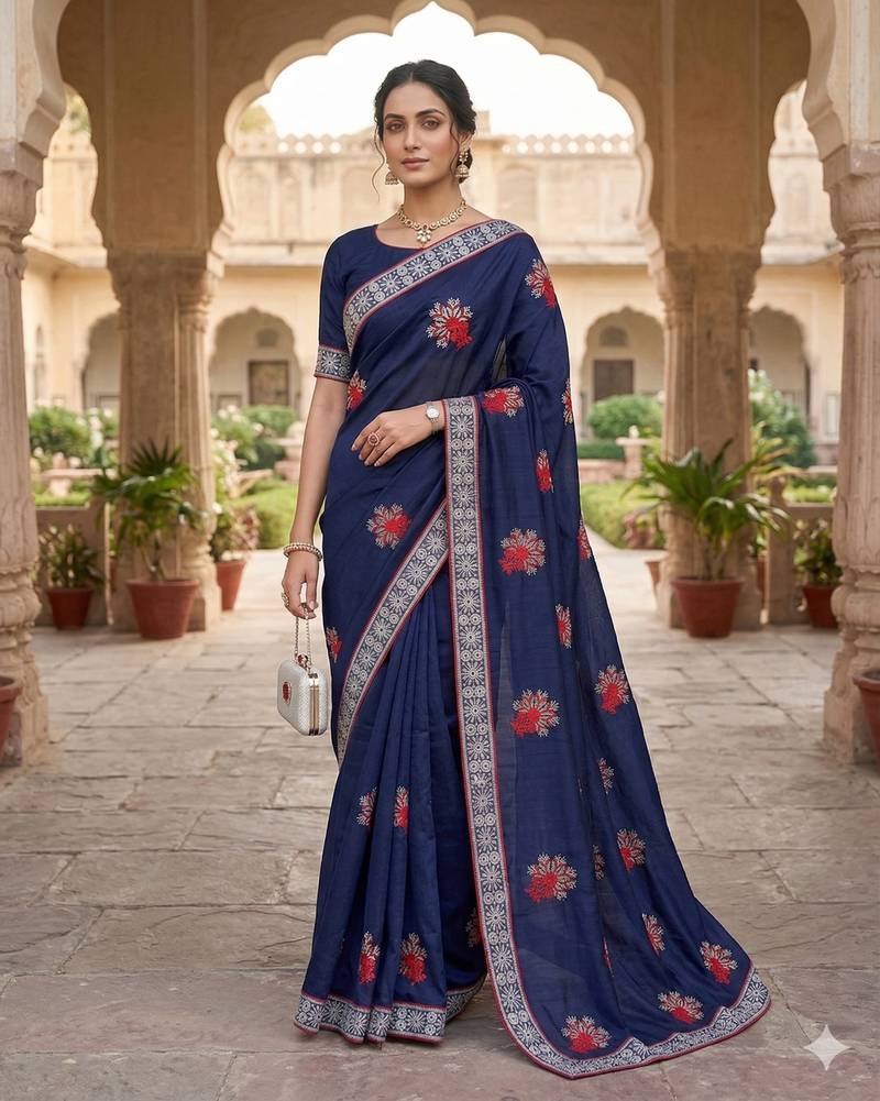 women's  silk blend with zari embroidery party wear saree