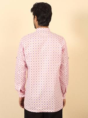 foil printed pink roll-up sleeves short kurta 3
