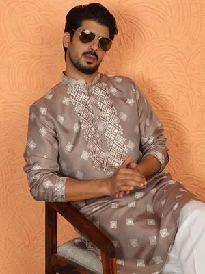 silk floral printed peach kurta 5