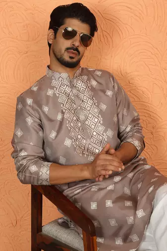 silk floral printed peach kurta