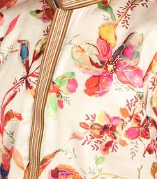 cotton silk floral printed anchor neck work cream kurta