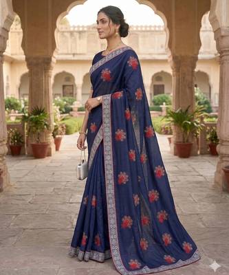 women's  silk blend with zari embroidery party wear saree 2